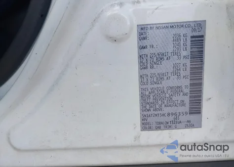 2017 Nissan Rogue Sv из США, поврежденный, VIN 5N1AT2MT5HC896359